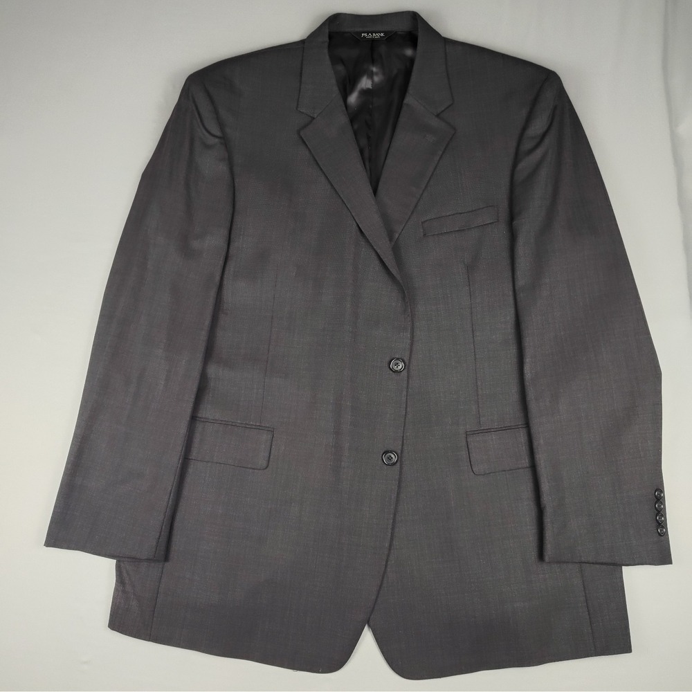 Jos A Bank Mens 50L Charcoal Gray 100% Wool 2 Piece Suit 45 Waist Unhemmed Pants - Picture 2 of 16